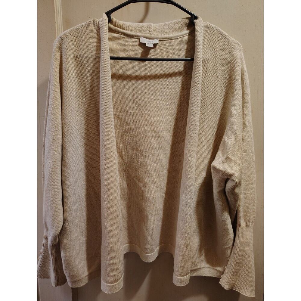 Pure J Jill Women's XL Beige Cream Textured Knit Open Front Cardigan Longer